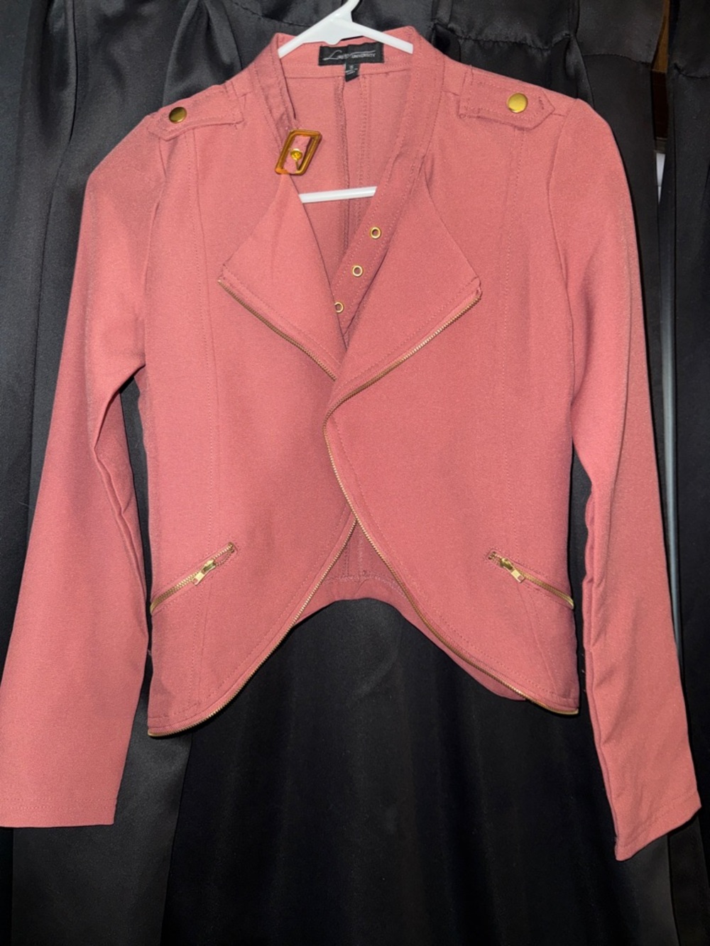 Women's Rose Pink Asymmetrical Zip Blazer with Gold Hardware